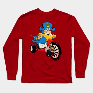 Cap'n Crunch Riding a Big Wheel WHAT!!! Distressed and Vintage Style Long Sleeve T-Shirt